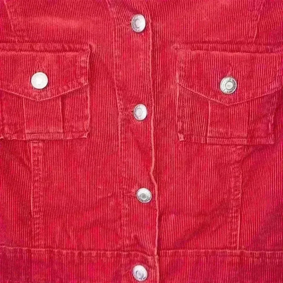 Red Corduroy Snap Up Shirt Shacket Size Medium Exc Con - Picture 5 of 5